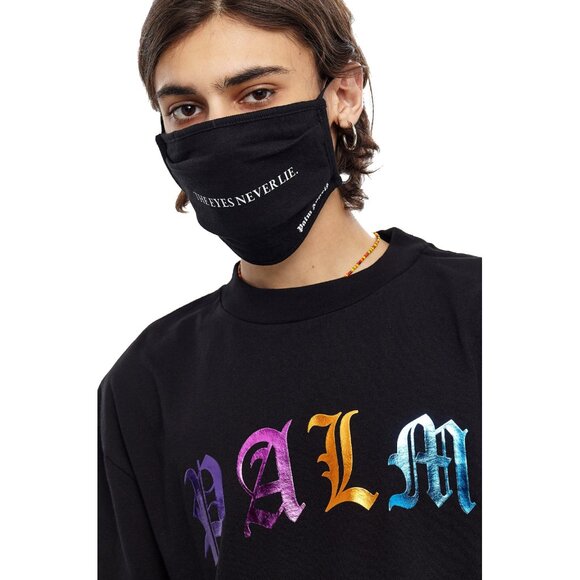 NEW! $105 PALM ANGELS "The Eyes Never Lie" Face Mask!Black With White letters